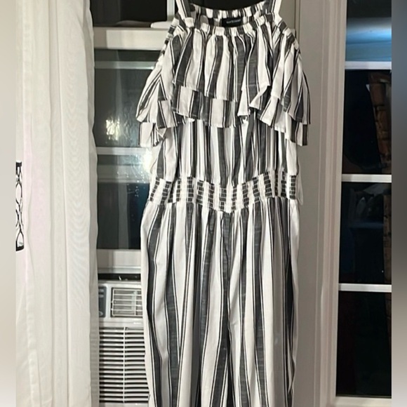 NWT Ashley Stewart Black White Striped Jumpsuit 10/12 $64.50 Cruise Linen Travel - Picture 3 of 7